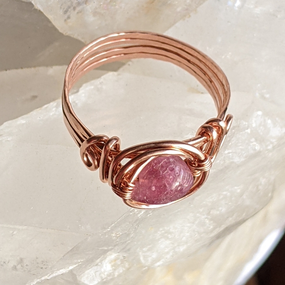 Pink Tourmaline Ring Copper Wrap Natural Gemstone Feminine Free-spirited - Picture 7 of 10
